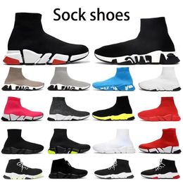 Designer Sock Shoes Men Mulheres graffiti Branco preto vermelho bege rosa Clear Clear Lace-up Neon Meias Amarelo Speed ​​Runner Treinners Sneakers Plataforma plana Casual 36-45