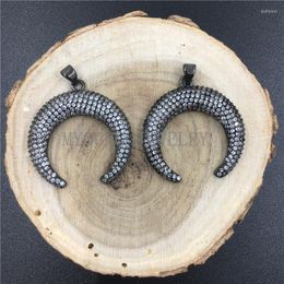 Pendant Necklaces MY0705 Crescent Shape Micro Pave Zirconia Charm Gun Black Edge And Bail Necklace