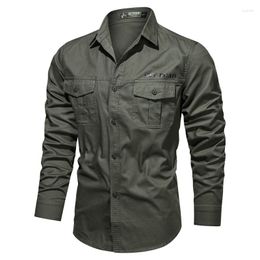 Men's Casual Shirts Autumn Men Long Sleeved Shirt Male Dress Brand Cotton Mens Clothing Military Uniform Bomber Multiple Pockets