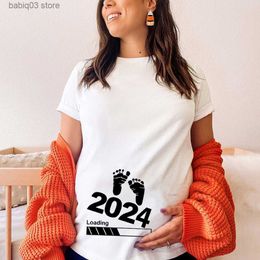Maternity Tops Tees Pregnancy Announcement Shirts 2024 Mom Baby Boy and Girl Loading T-Shirt Maternity Outfits Gender Reveal Baby Loading Shirts T230523