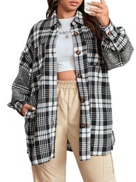 Outerwear Women's Plus Size & Coats Plaid Print Drop Shoulder Coat Q82U#Women's