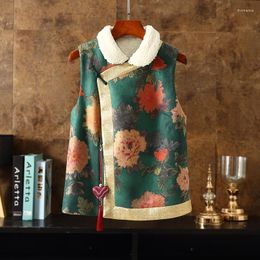 Ethnic Clothing China Modern Vest Women Vintage Tang Suit Waistcoat Chinese Year Clothes Autumn Winter Flocking Thicken Warm Sleeveless Top