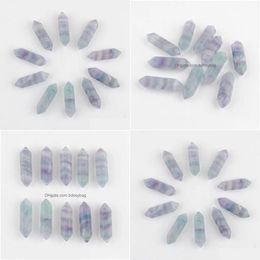 Loose Gemstones Wholesale Natural Flourite Hexagonal Healing Pointed Reiki Chakra No Hole Pendant Beads Jewellery 30X8Mm U3379 Drop Del Dhywa