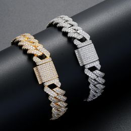 Bracelets 13mm 7inch 8inch Brass Iced Out Bling Chain Bracelet for men Jewellery Brass CZ Cuban Bracelet hip hop BB004