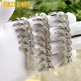 Necklaces New Iced Out Bling 5A Cubic Zirconia Revit Spiked Necklace Silver Color Hip Hop Men Boy 23mm Width Heavy Cuban Chain Necklace