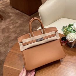 Bag Luxury Platinum Tote Family Handmade Wax Sewn Gold Brown Silver Button Leather Handheld Women's