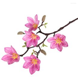 Decorative Flowers One Faux Magnolia Flower Branches 5 Heads PU Real Touch Artificial Yulan Tree Stem For Wedding Centrepieces Floral Deco