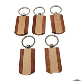 Keychains Lanyards Creative Wooden Keychain Diy Blank Beech Pendant Mens Car Keyring Gift Key Chain Drop Delivery Fashion Accessori Dh92T