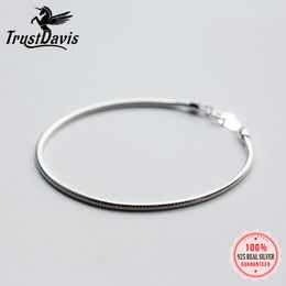 Bangle TrustDavis Fashion Genuine 100% 925 Sterling Silver Minimalist 2mm Snake Chain Bracelets For Women Wedding Jewellery Gift DS2259