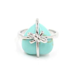 Solitaire Ring Yowost Heart Shaped Bow For Women Sier Color Natural Stone Adjustable Rings Engagement Bridal Fashion Jewelry Dhipa