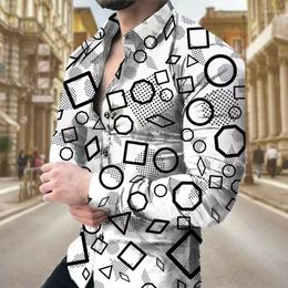 Men's Casual Shirts Men's T-shirt Creative Circle Square Pattern Long Sleeve Lapel Street Outdoor Dress Tops