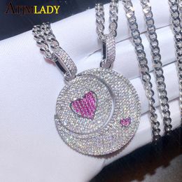 Necklaces Fashion Men Women Jewelry Full Paved Red Heart Geometric Round Moon Pendant Necklace For Lover Couple Gift 4.5mm Cuban Chain