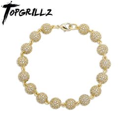 Bracelets TOPGRILLZ 6mm8mm Big Round Ball Bracelet with Pearl Hip Hop Bracelet Iced Out CZ Gold Color Bracelet Punk Bling Jewelry For Gift