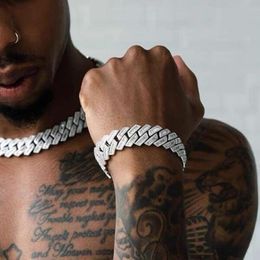 Bracelets Iced Out Bling 19mm Baguette CZ Heavy Chunky Cuban Link Chain Bracelet Silver Colour Zircon Big Bracelets Hip Hop Men Jewelryv