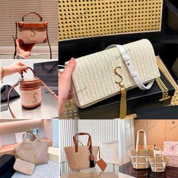 Top famous brand bag brand woven bag raffia woven bag beach bag ladies handbag women tote bag shopping bag embroidered logo metal letter logo decoration 230523