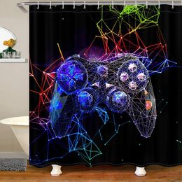 Shower Curtains Modern Gamer Shower Curtain Video Game Controller Bath Curtain Room Decor Bright Colorful Geometry Waterproof Bathroom Curtains 230523