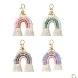 Keychains Lanyards Plush Rainbow Keychain Hand Woven Diy Fashion Accessories Bag Decoration Pendant Keyring Drop Delivery Dhtoi