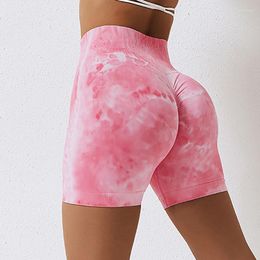 Active Shorts Summer Tie Dye Yoga Marbling Gym Women Buttock Lift Sports Fitness Tights High Waist Booty