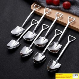 Stainless Steel Spoon Mini Shovel Shape Coffee Ice Cream Desserts Fruits Watermelon Square Spoons Creative Kitchen Tools