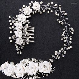 Headpieces Rhinestone Bridal Hair Comb Pearl Tiaras For Women Elegant Crystal Clip Girl Party Jewellery Wedding Accessories