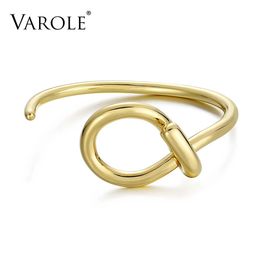 Bangle VAROLE Art of Curved Lines Knot Cuff Bangles For Women Circle Bracelets Gold Colour Fashion Jewellery Noeud armband Pulseiras