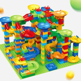 Blocks 84-504PCS Small Size Marble Race Run Blocks Maze Ball Track Building Blocks Plastic Funnel Slide Assemble DIY Bricks Kids Gift 230523