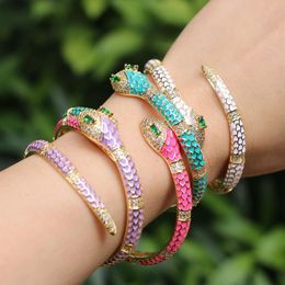 Bangle 3PCS Animal Style Snake Bangle Cuff Bracelets Goldplated Inlaid Zircon Enamel Bangle Bracelet for Women Girls Teens