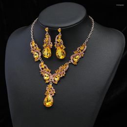 Necklace Earrings Set 2023 Fashion Multiple Crystal Prom Wedding Jewelr Sets For Women Accessories Peacock Bridal