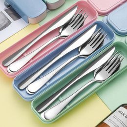 Dinnerware Sets Chopstick Fork Spoon Camping Kit Stainless Steel Cutlery Travel Set With Storage Box Portable Reusable Utensils Home