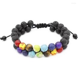 Strand Hand-woven Colourful 8mm Natural Stone Woven Rope Double-layer Beaded Bracelet Meditation Seven Chakra Yoga Energy Jewellery