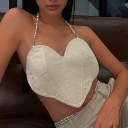 Women's Tanks & Camis Pearl Strap Love Shaped Camisoles Y2K Girls Summer Hanging Neck Backless Crop Tops Party Club Women Sexy Vest 2023