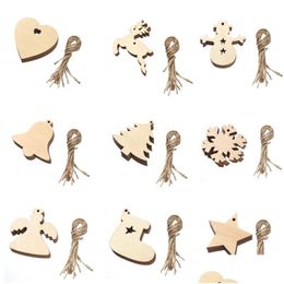 Christmas Decorations Wooden Pendants Diy Hand Carved Crafts Creative Birthday Party Home Decoration Supplies 9 Styles With Rope Dro Dhfed