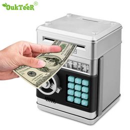 Decorative Objects Figurines New Safety Password ATM Piggy Bank Electronic Money Saving Box Automatic Chewing Cash Coins Bank Decor Gifts for Children Kids G230523