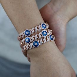 Bracelets Rose Gold Colour Iced Out Bling 9MM Width Cuban Cubic Zirconia CZ Link Chain Lucky Turkish Evil Eye Charm Women Bracelet Jewellery