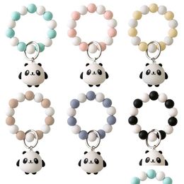 Beaded Sile Bracelets Cartoon Panda Pendant Bracelet Keychain Toy Key Ring Decorative Oranment Drop Delivery Jewellery Dhd6N