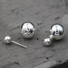 Stud 100% 925 Sterling Silver Trendy Stud Earrings Jewelry Double Balls Earrings for Women Fashion Jewelry Gift 8mm 12mm 14mm TYC173