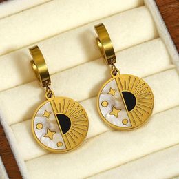 Hoop Earrings Greatera Trendy White Shell Stainless Steel Sun Star For Women Gold Plated Round Pendentif Jewellery 2023