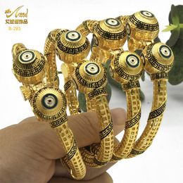 Bangles ANIID 24K Gold Colour Indian Bangle For Women Copper Dubai Jewellery Designer Bracelets Luxury Turkish Evil Eye Bangles Wedding