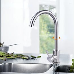 Kitchen Faucets 304 Stainless Steel Wire Drawing Sink Faucet Simple Household And Cold Rotatable