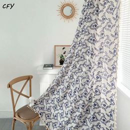 Curtain Cotton Linen American Floral Curtains For Window With Tassels Blackout Thick Drapes Bedroom Living Room