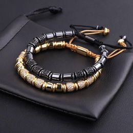 Bangle High Quality Luxury Men Jewelry Bracelet CZ Tube Gold Color Beaded Macrame Bracelet Men Women