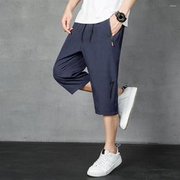 Men's Shorts Men Trousers Comfy Calf-Length Pants Soft Versatile Stylish Ice Silk Loose Fit Beach