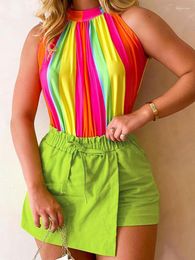 Women's Tracksuits Summer Women Two Piece Set Striped Print Casual Tank Tops & Skorts