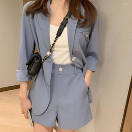 Women's Tracksuits Stylish Women Blazer Coat Shorts Set Solid Long-Sleeves Lapel Jacket With Short Pants Outwear Clothing Lady Suit Outfit