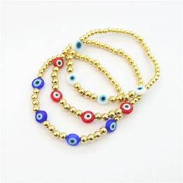 Bracelets 10pcs/lot Colourful Evild Eye Glazed Glass Bead Bracelet Gold Plated Copper Bead bracelet Handcraft Jewellery Wholesale