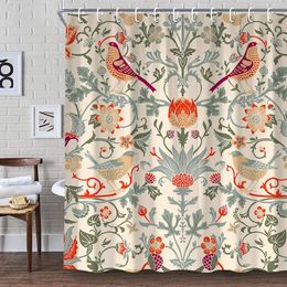 Shower Curtains William Morris Shower Curtain Green Shower Curtain Set for Bathroom Heavy Weight Fabric Decorative Bath Curtain Washable Curtain 230523