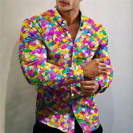 Men's Casual Shirts Men's Shirt Food Pattern Printed Lapel Pink Outdoor Street Long Sleeve Clothing Garment Fashion Designer