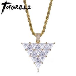 Necklaces TOPGRILLZ Inverted Triangle Pendant High Quality Copper Gold Color Plated Micro Pave Cubic Zirconia Hip Hop Charm Jewelry Gift