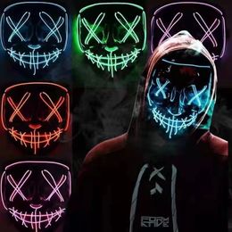 Party Masks Halloween Neon Mask Glowing In The Dark Funny LED Masks Masquerade Halloween Party Adult Children Mask Bar Decor Horror Prop 230523