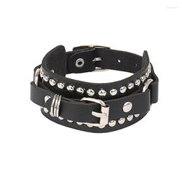 Charm Bracelets ZG Personality Black White Rock Spikes Rivet Chains For Women Men Gothic Punk Wide Cuff Leather Couple Bangle Jewelry